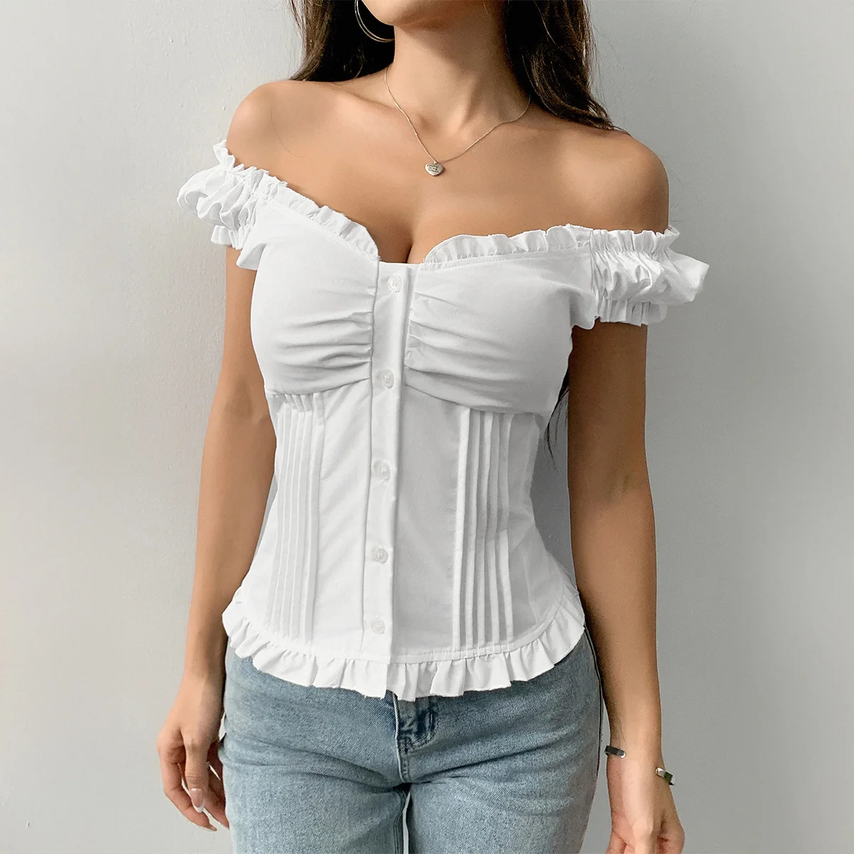 

y2k Tank Tops Women Summer Clothing Slim Frill T Shirt 2000s Streetwear Blouse Casual Single Breasted Ruffle Vest Sweet Camisole