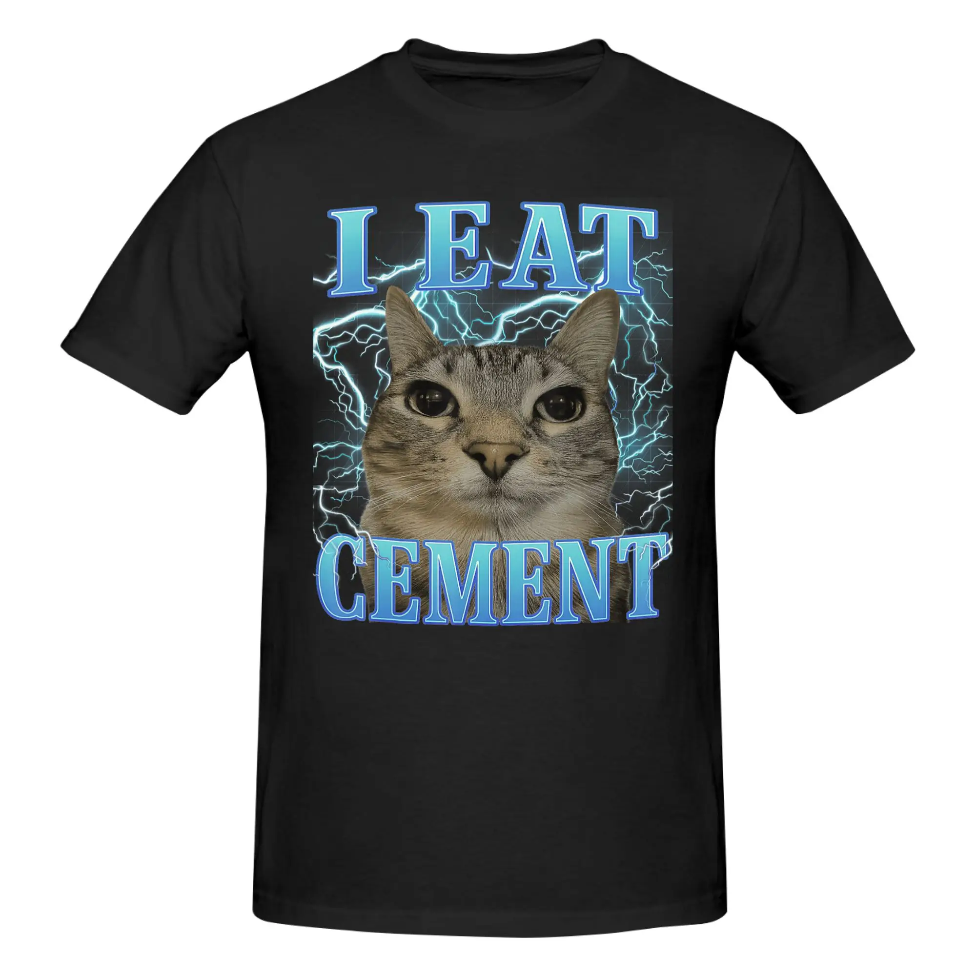 1 Piece Cute Cat I Eat Novelty 100% Cotton T-Shirt C-Cement Tees Tops For Men