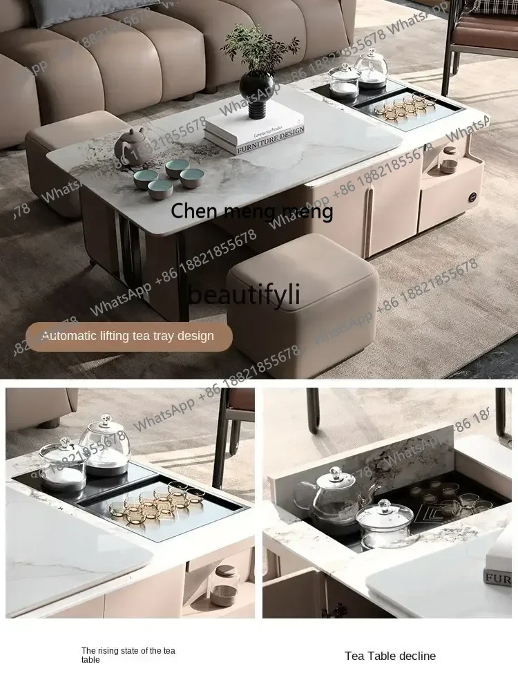 cc182R zqTea Table Integrated Automatic Water Feeding Lifting Multifunctional Retractable Stone Plate Office Living Room Tea Tab
