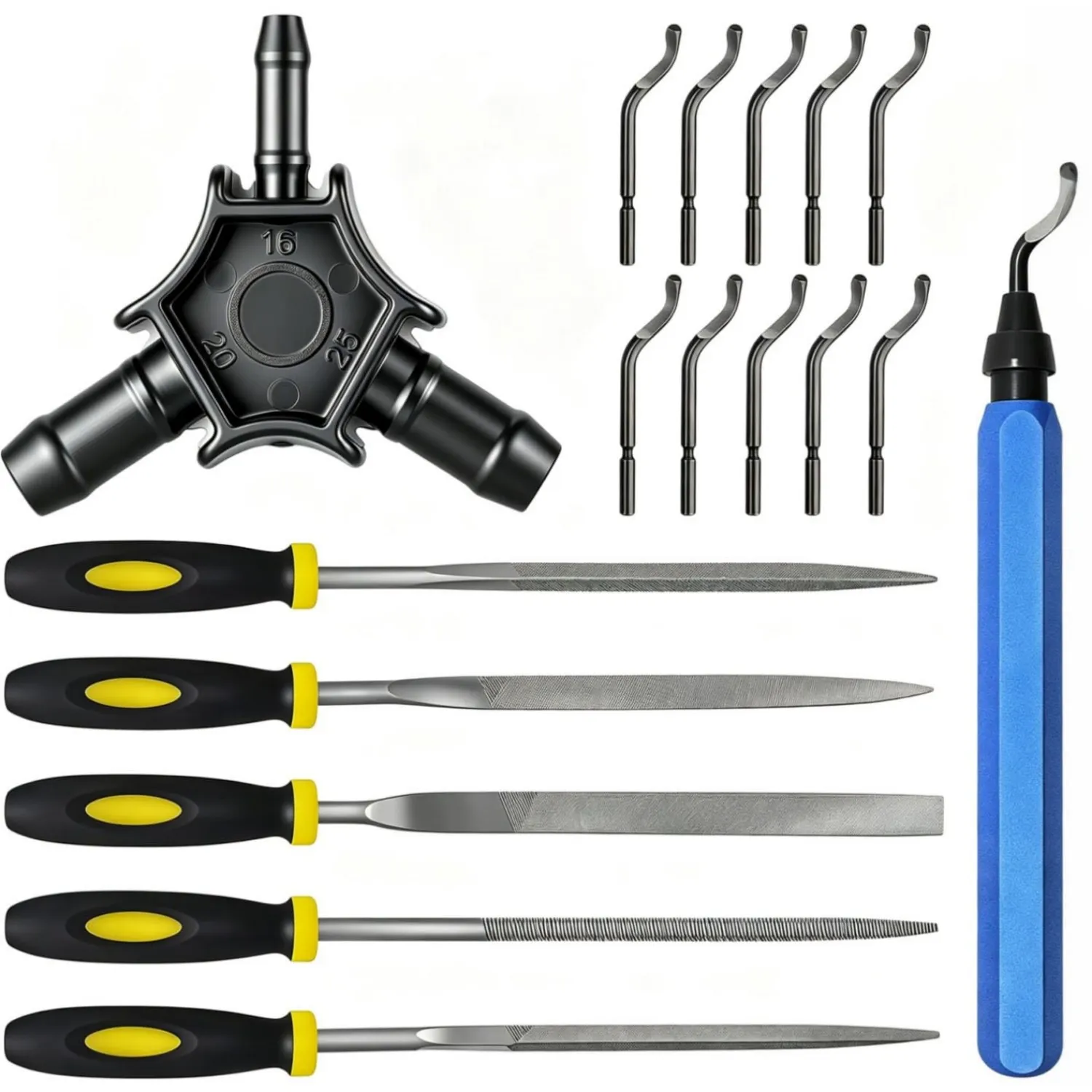 18PCS Deburring Tool Set with 11PCS Blades 5PCS File and 16-20-25mm Multi Calibrator for Home Decoration Model Building Plastic