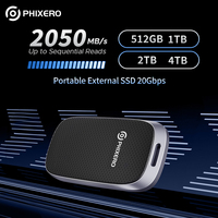 PHIXERO Portable External SSD 512GB 1TB 2TB Mini PSSD 2 in 1 USB C Cable USB3.2 20Gbps up to 2050Mb/s External Solid State Drive