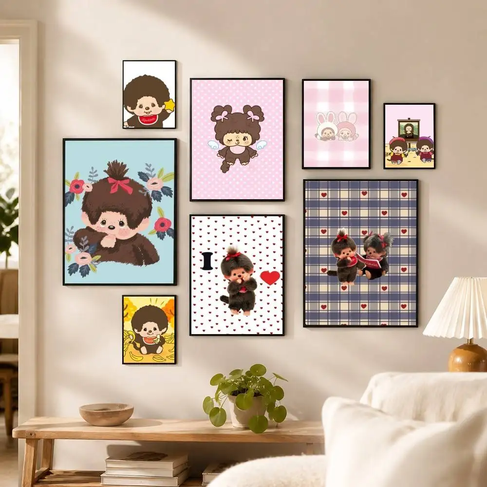 Cute M-Monchhichi Poster High Quality Dorm Living Room Aesthetic Wall Decoration Painting Stickers Gift