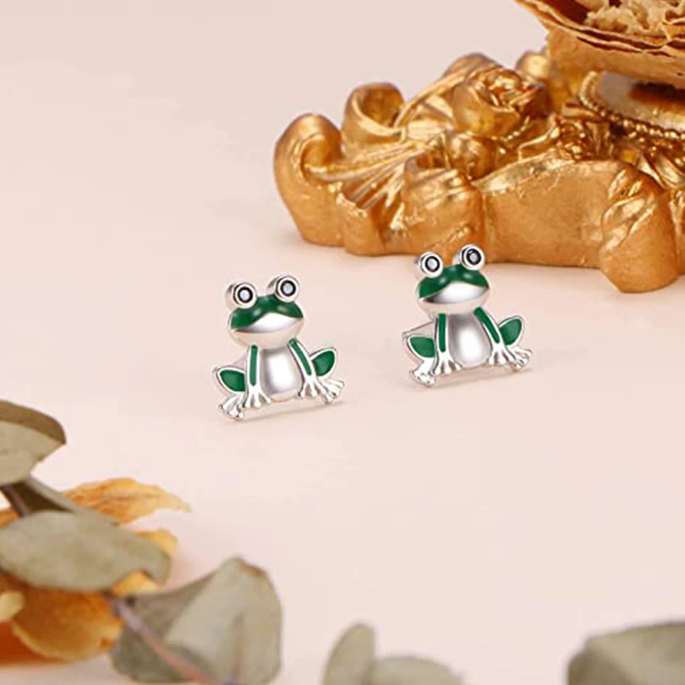 Huitan Cute Green Frog Stud Earrings Women Colored Funny Enamel Animal Earrings Fancy Birthday Gift for Dance Party Jewelry - view 5