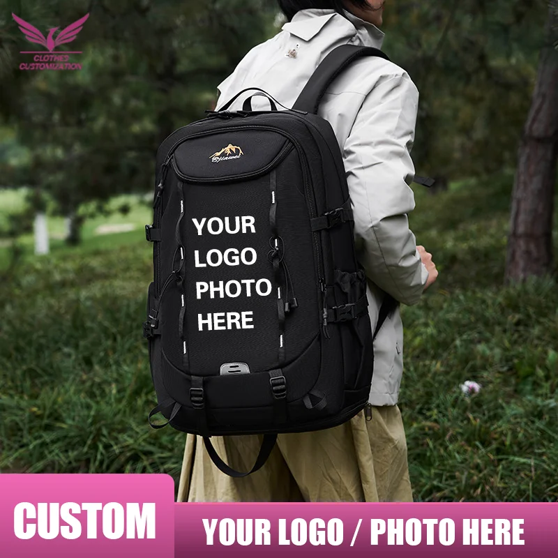 

Custom logo student backpack 15 inch Computer Bag Business Men's Backpack outdoor travel backpack print photo name
