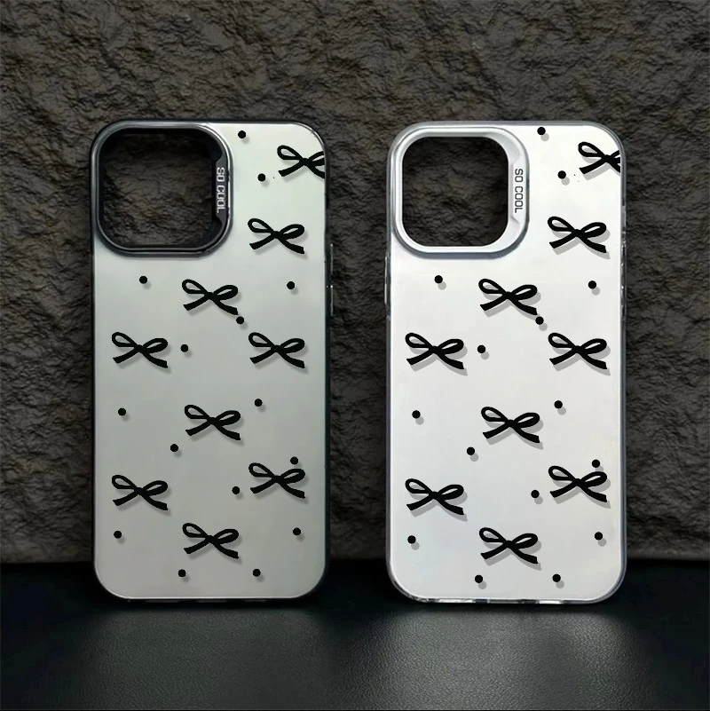Para iphone 17 pro max 16e 16 15 13 12 11 14 caso elegante preto bowknot capa para iphone 17 ar xs max xr xs 7 8 plus funda