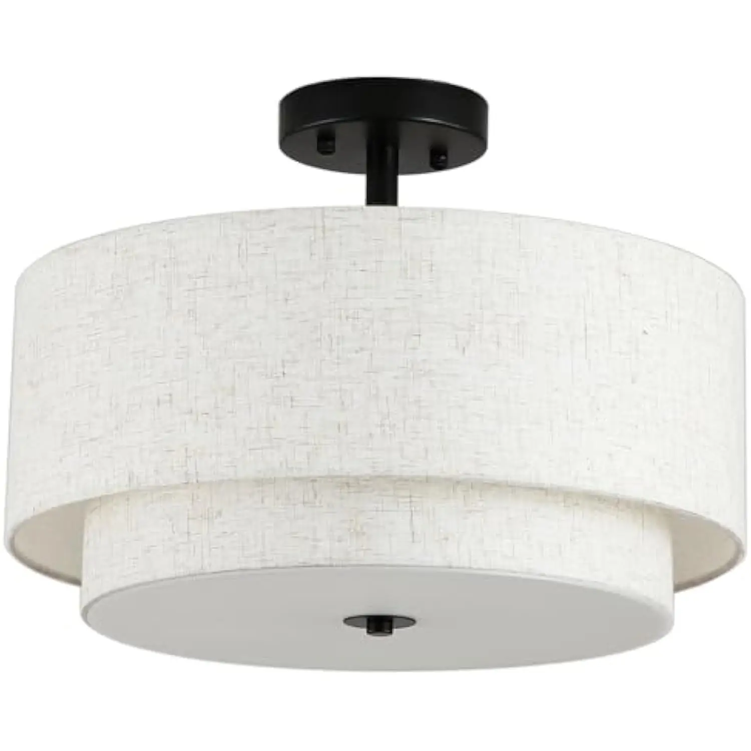 

16 Semi Flush Mount Ceiling Light Fixture, 3-Light Black Flush Mount Ceiling Light with Double Drum Fabric Shades for Dining Ro