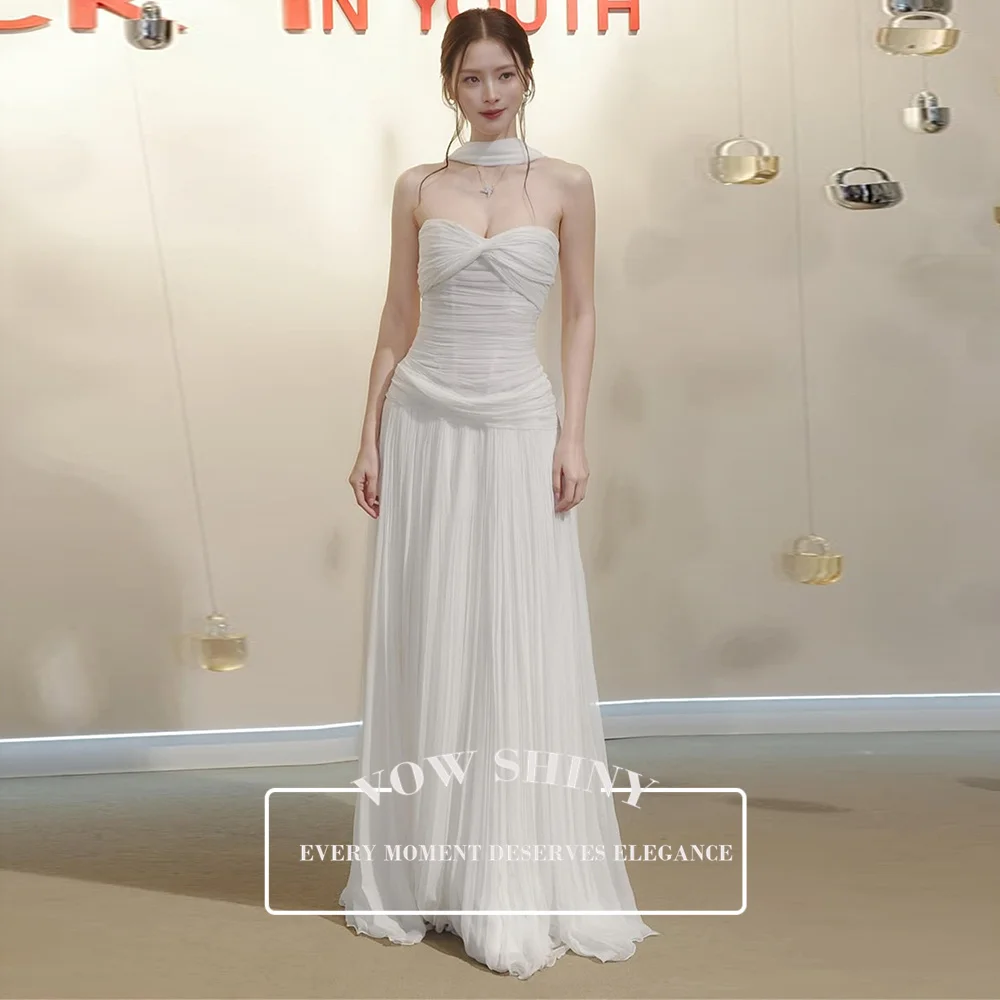 Vow Shiny Elegant Strapless Pleat Chiffon Wedding Dress OLOEY Korea Photo Shoot A Line Floor Length Formal Gown Scarf Customized