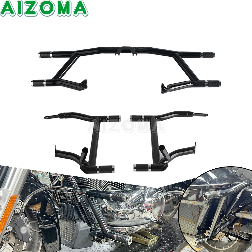 Front Rear Crash Bar Falling Protection Motorcycle Saddlebag Guard Rails For Harley Street Glide FLHX ST FLHXST FLHXS CVO FLHXSE