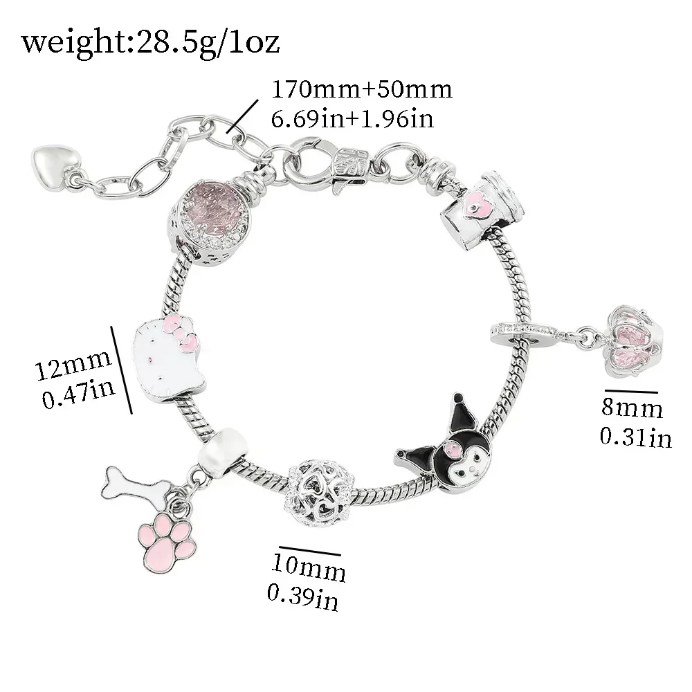 Sanrio Cartoon Hello Kitty Pandora Bracelet Jewelry Kuromi Kawaii Bracelet Charms Alloy Chain Silver Kids Pulsera Holiday Gift