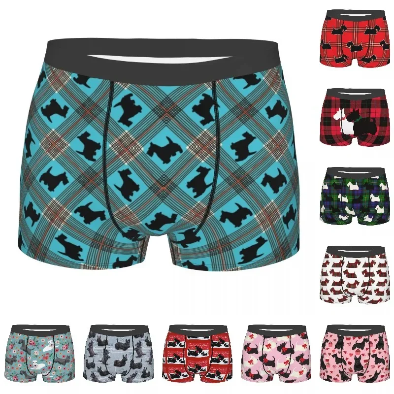 Male Sexy Black Scottie Dog Plaid Tartan Underwear Scottish Terrier Boxer Briefs Men Stretch Shorts Panties Underpants