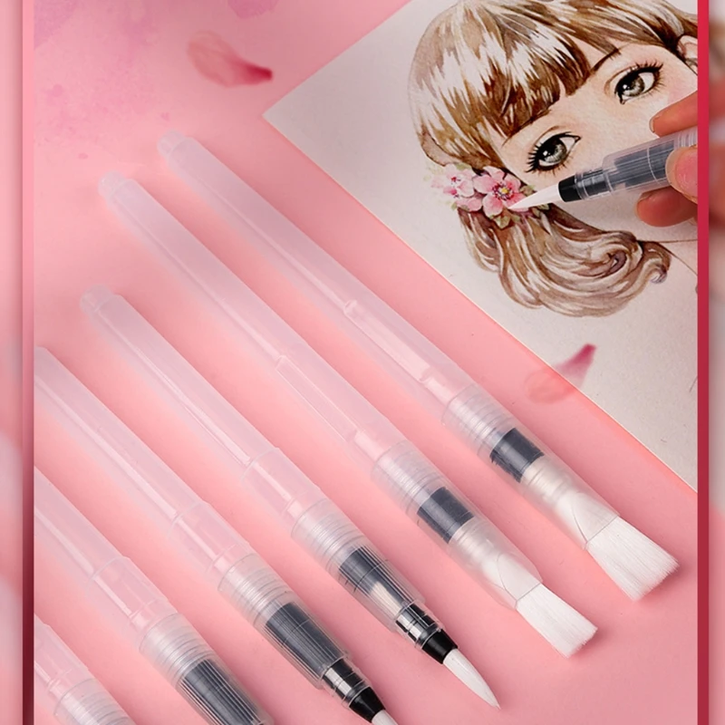 3/6개 수성 페인트 브러시 세트 리필 가능 잉크 워터 브러쉬 펜 파인 플랫 펜촉