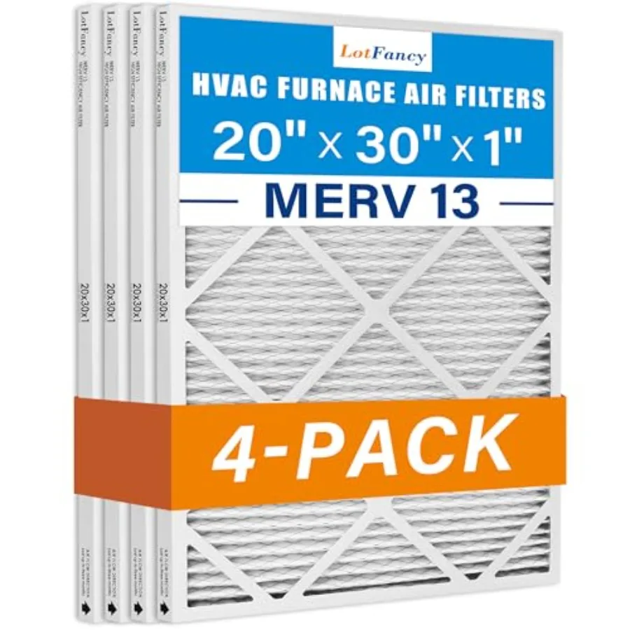 

20x30x1 Air Filter MERV 13 4-Pack Electrostatic Pleated HVAC Furnace Air Filter Captures Pet Dander Smog Smoke Actual Size: 19.