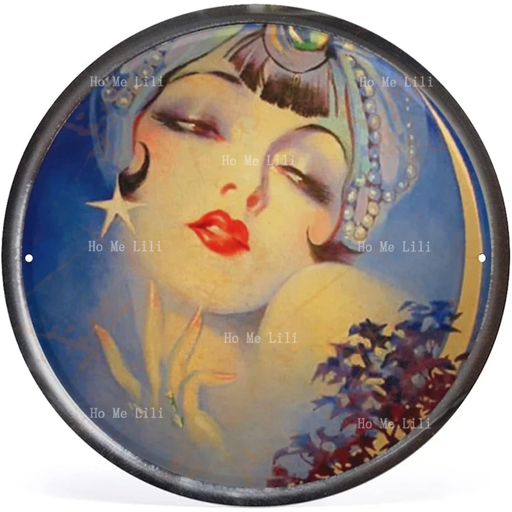 Gypsy Art Moon 1920's Jazz Age Roaring 20s Portrait Vintage Style Round Metal Sign Wall Decor Gift