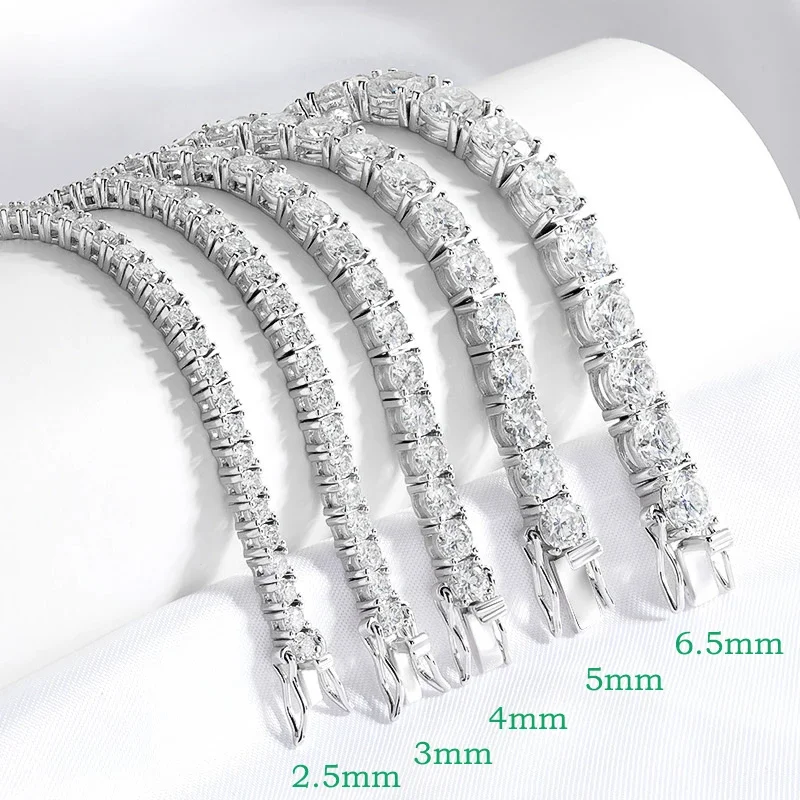 Smyoue 2-6.5mm Real Moissanite Tennis Bracelet for Women Christmas Gift Platinum Plated 100% 925 Sterling Silver Wedding Jewelry