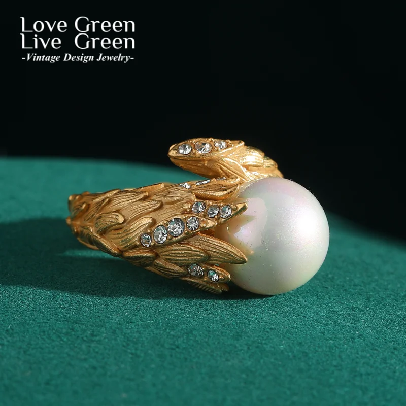 

Gold Color Feather Pearl Ring With Rhinestones For Woman Wedding Natural Luxury Brand Quality Jewelry Mothers Day Gift 2025 New