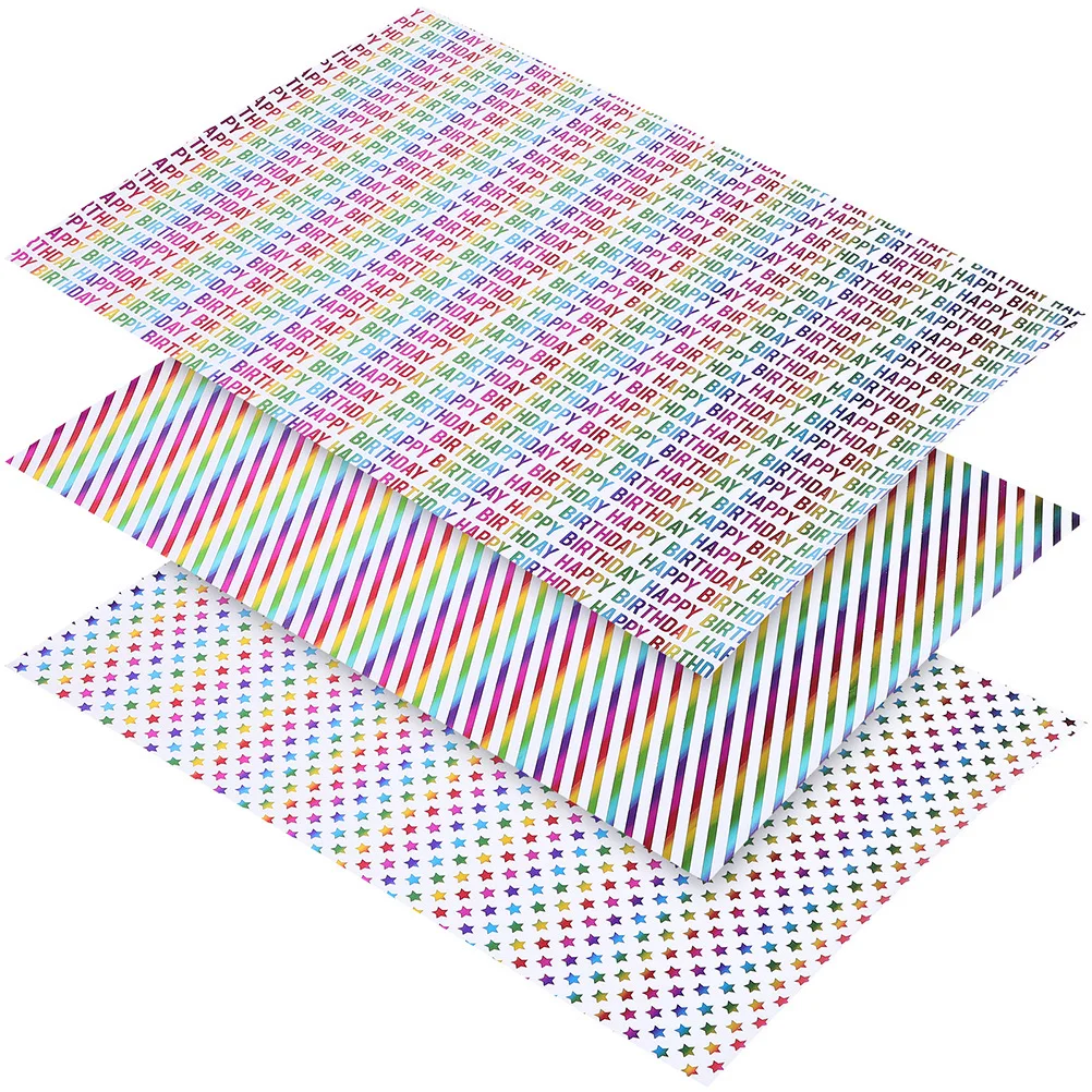 

3 Rolls Gift Wrapping Paper Colorful Designs for Birthday Present Packaging Festival Wrapping Sheets Gift Packing Paper