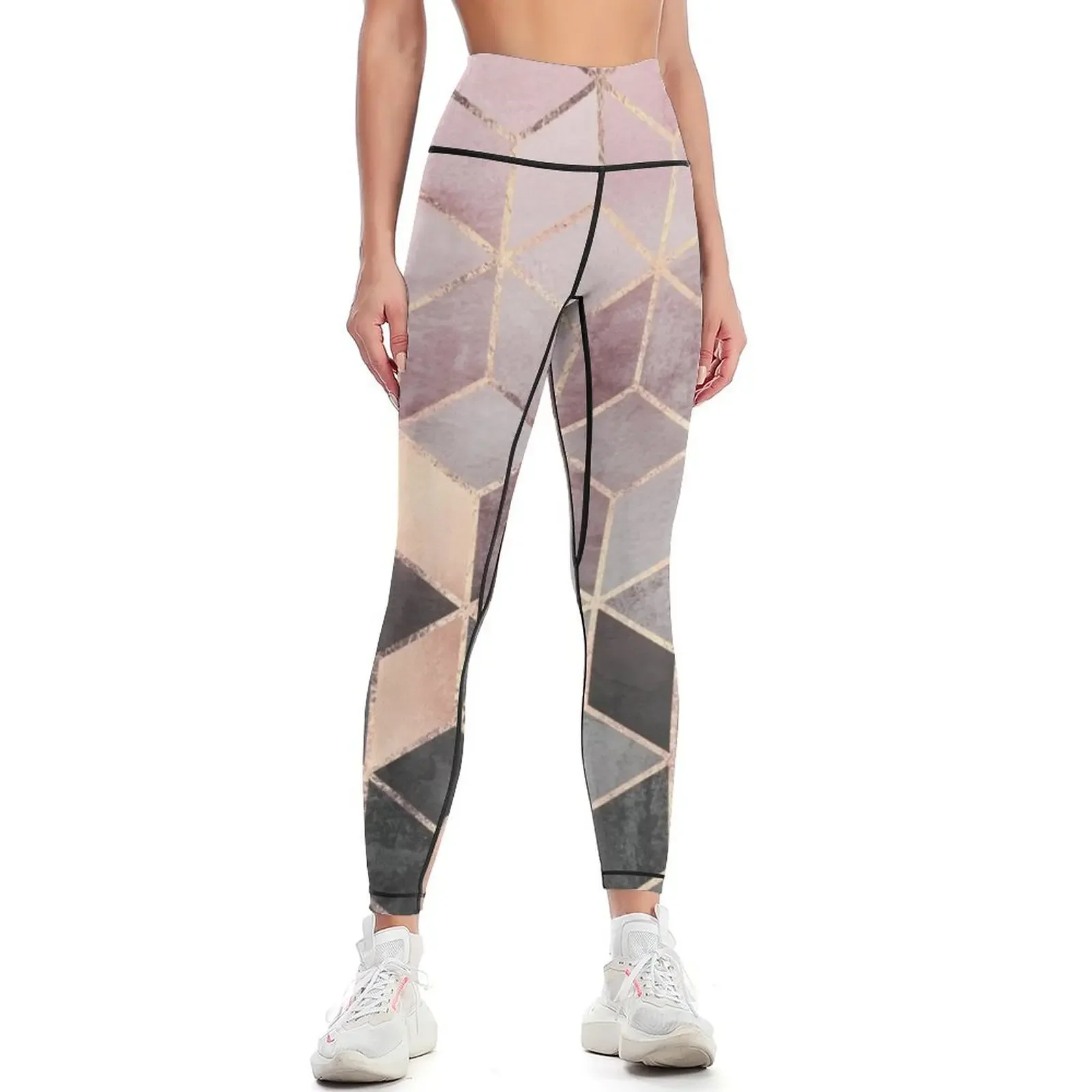 Pink And Grey Gradient Cubes Leggings gym clothing Women's sports Womens Leggings