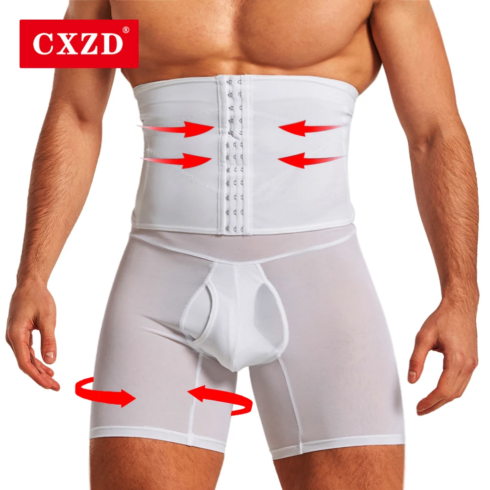 CXZD Men Slimming Waist Trainer Body Shaper Tummy Control Panties Compression Boxer Underwear Abdomen Belly Shorts Open Crotch