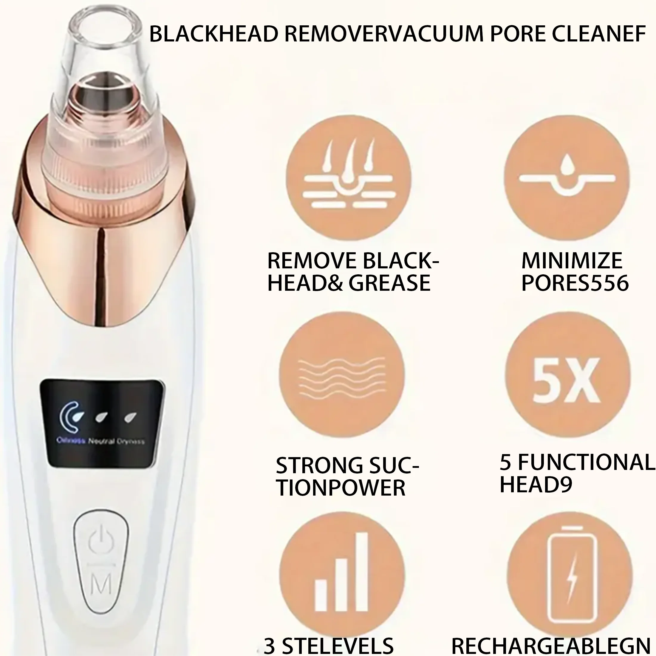 Aspirador de pó elétrico de poros, removedor de cravo recarregável USB, tratamento de acne com circulação de água, ferramenta de extração de cravo.