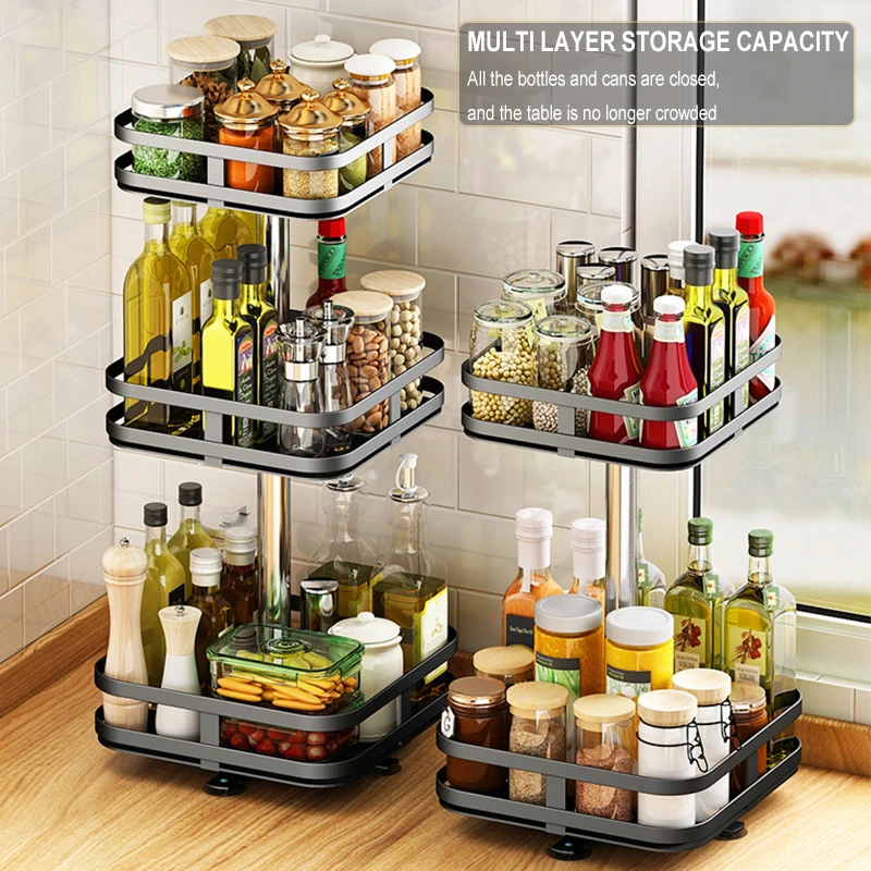

360° Rotating Condiments Metal Organizer,storage Box,storage Organizer Storage Rack Multi-Layer Condiments Turntable