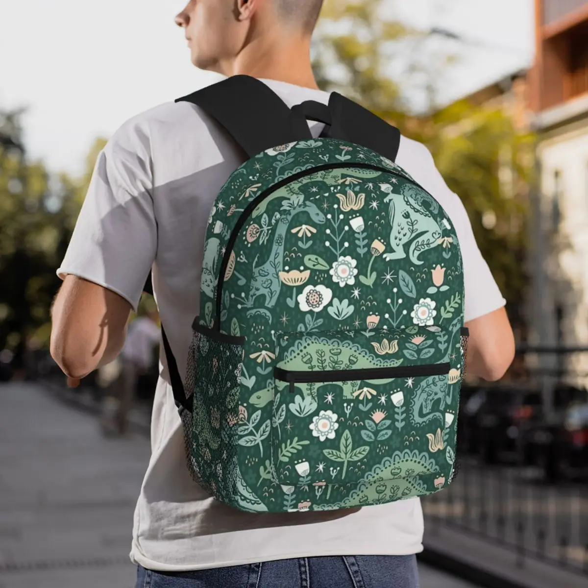 

Folk Floral Dinosaur Student Backpack School Bag Hiking Travel Daypack for Men Women Fashion Bookbag Shoulder Bags