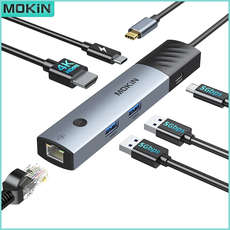 mokn adaptador para macbook air pro em 4k 60hz hdmi usb 30 pd 100w rj45 1000mbps adaptador de carregamento rapido usb c acessorios pc 01