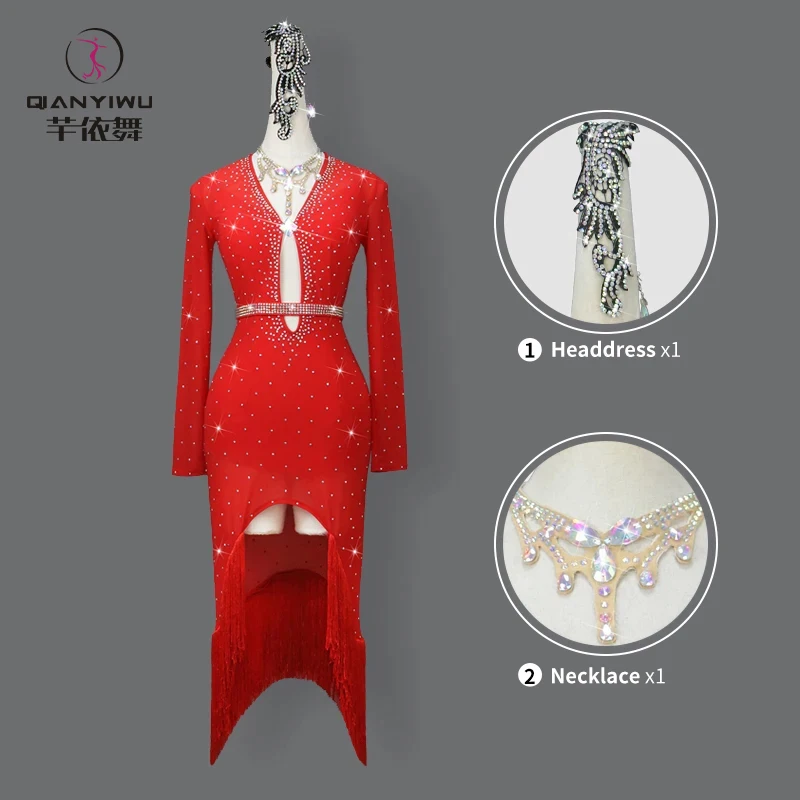 Abito da ballo latino per ballo di fine anno Abbigliamento da pratica per donna Costume sportivo Sala da ballo Concorso americano Abito midi con nappa Gonna da palcoscenico per ragazza