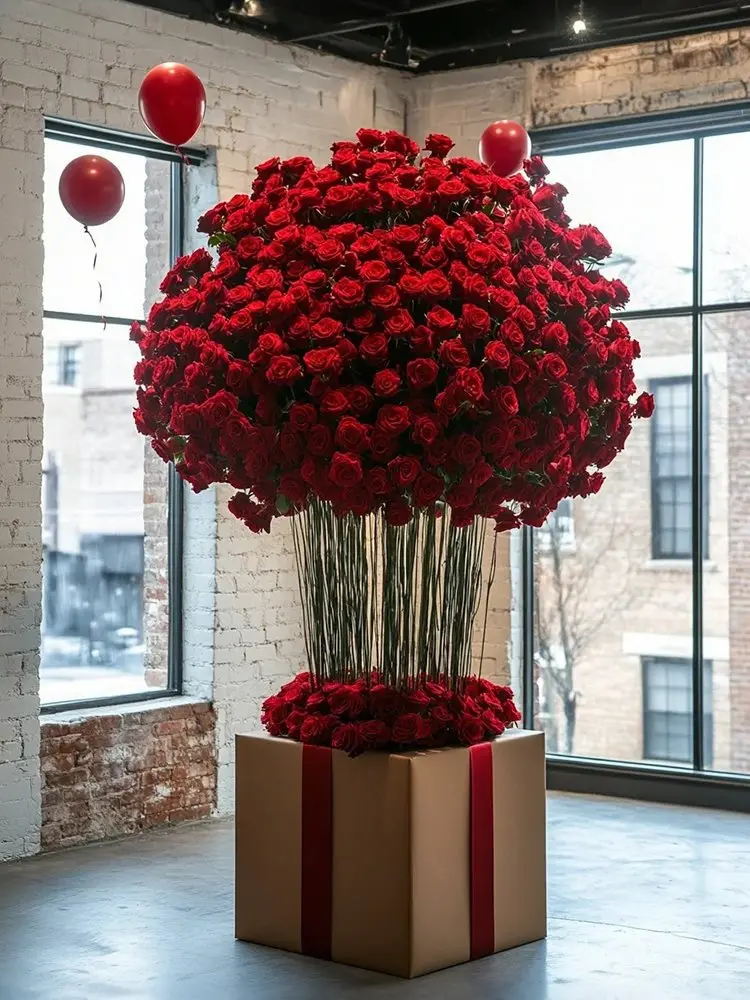 Flower Large Bionic Rose Floor Installation Indoor Store Popular clock in shopping mall Art Deco landscape