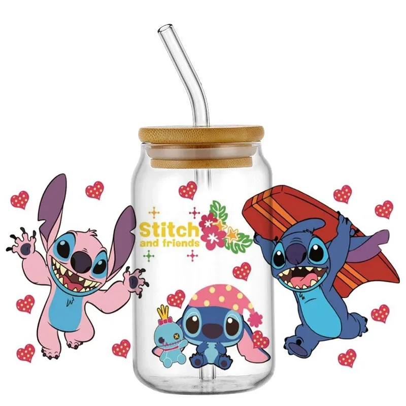 

Hot Selling Cute Stitch 3D UV DTF Cartoon Transfers Stickers 16oz Cup Wraps Printed For DIY Glass Wholesale