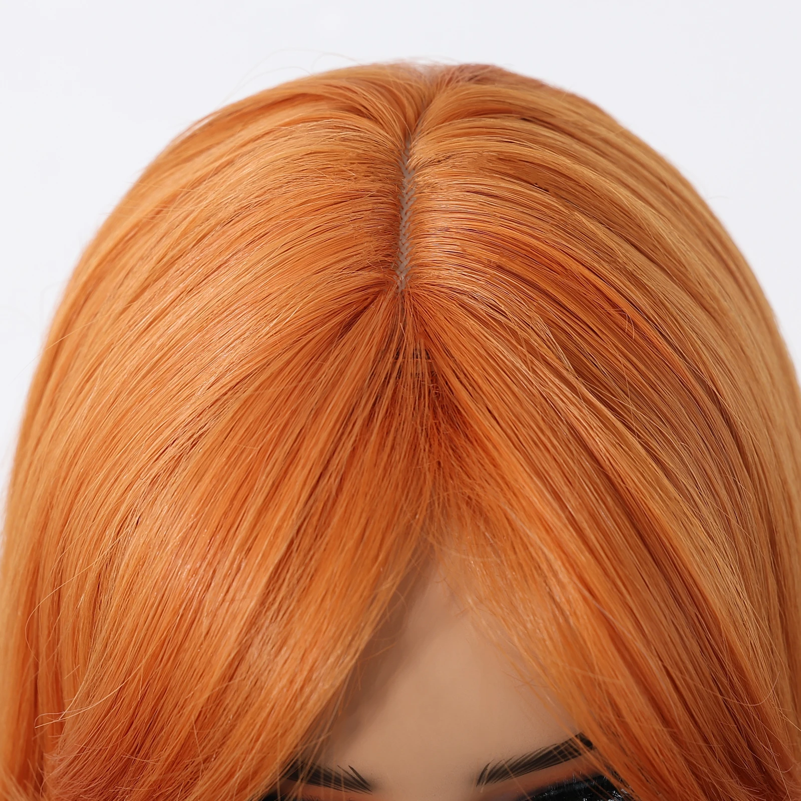 باروكة صناعية برتقالية طويلة مموجة للمياه للهالوين للنساء، باروكات مموجة مع غرة متوسطة الحجم، شعر مستعار للحفلات التنكرية مقاوم للحرارة