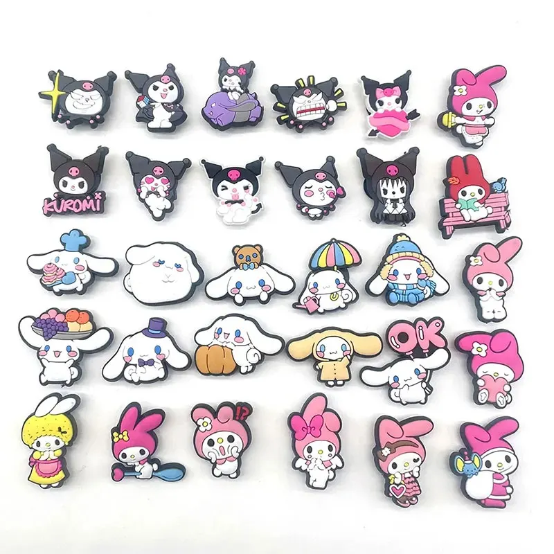 10Pcs/Set Sanrio Shoe Charms Cartoon Sanrio Hello Kitty Cinnamoroll Kuromi Melody Shoe Accessories DIY Sandals For Kids Gifts