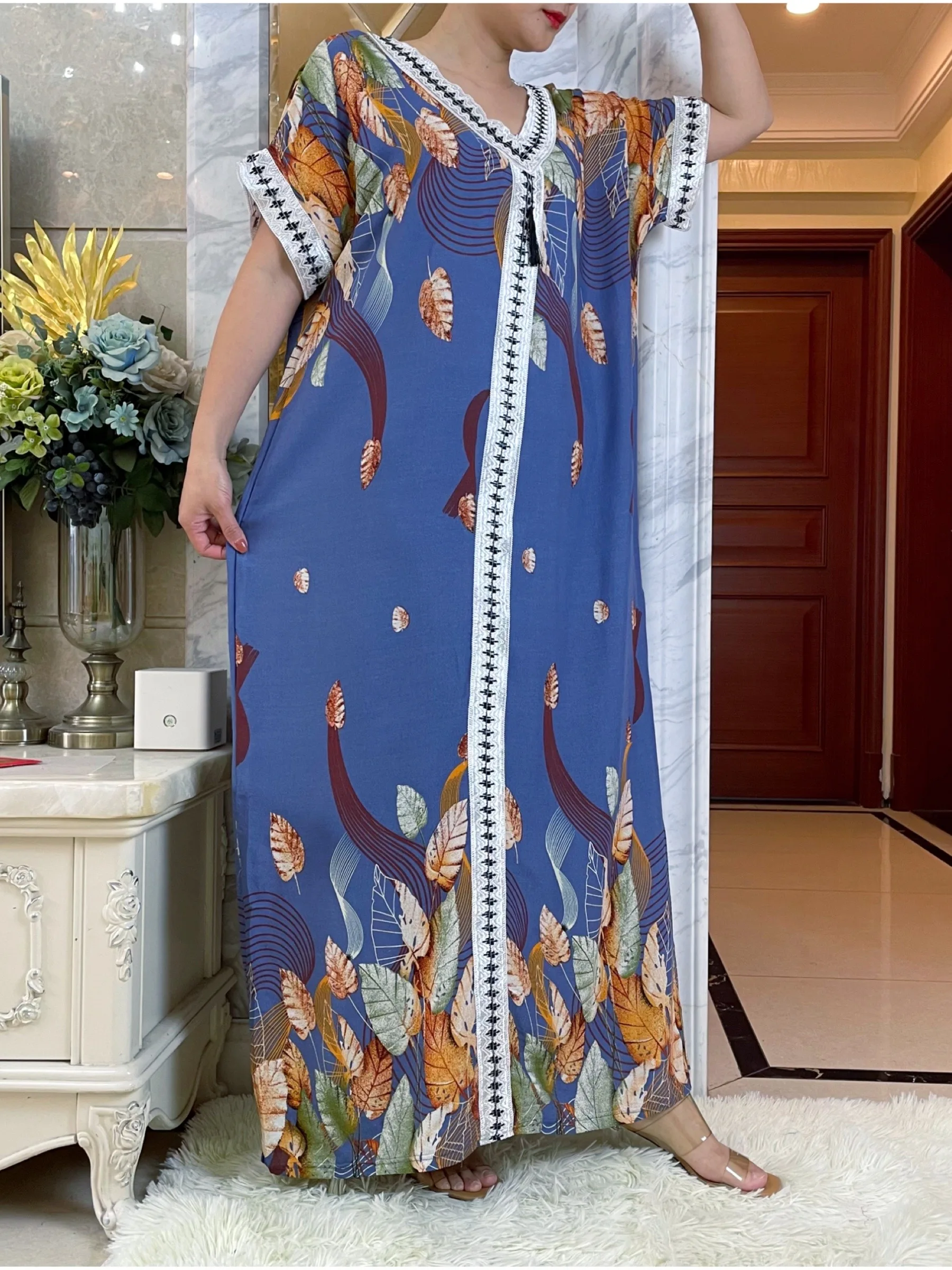 2023Casual New Pattern Cotton Women\'s Summer Short Sleeve Dresses With Scarfs African Dashiki Lady Robe Loose Kaftan Vestidos