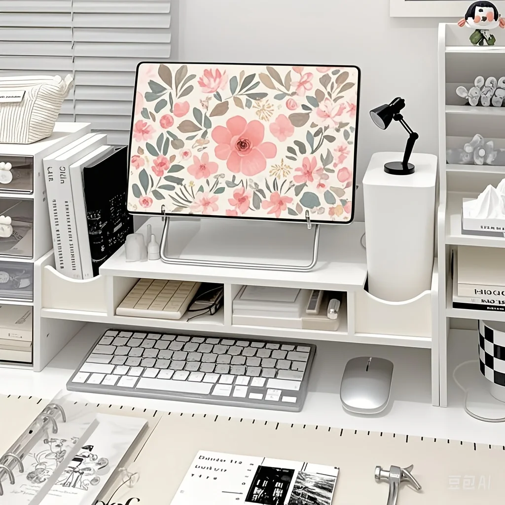 

Подставка-органайзер для монитора из ПВХ кремово-белого цвета, с открытыми полками, эргономичная подставка для ноутбука, для офиса, общежития и милого декора стола