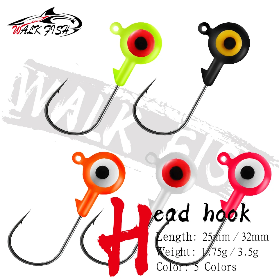 WALK FISH 5PCS Jig Head Fishing Hooks 1.75g 3.5g fishing hook lead head Jig lure hard bait soft worm jig hook for Soft Worm