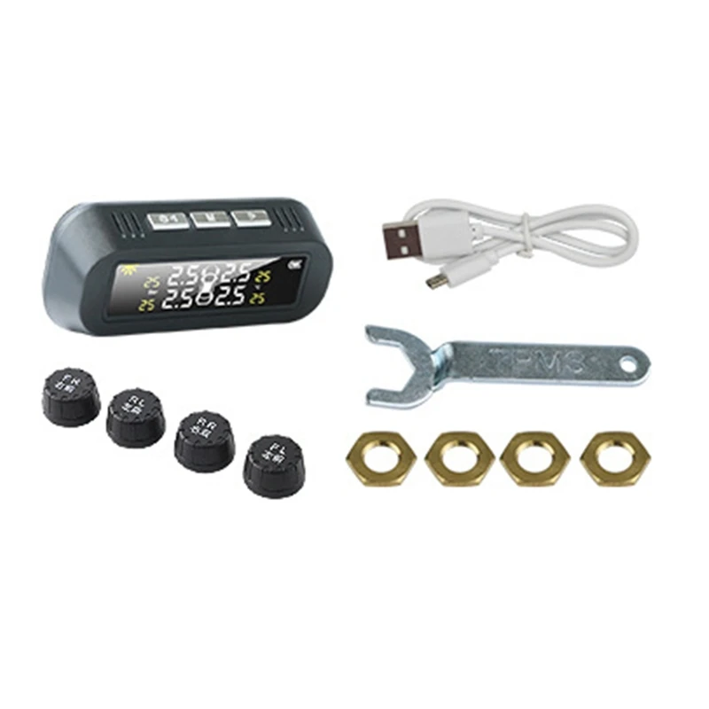 Tpms sistema de monitoramento pressão dos pneus carga solar retroiluminação automática display lcd 4 sensores para carros suv caminhões campistas