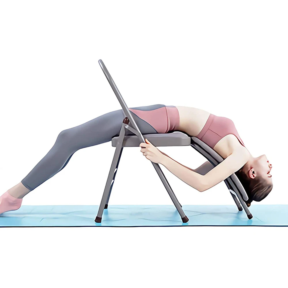 Yoga Auxiliary Chair with Lumbar Back Support Relieve Back Pain Chair Foldable Balance Handstand Training Tool Inverted Chair