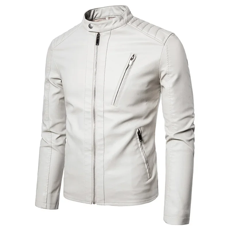 Men Stand Collar Moto Leather Jackets Slim Fit Leather Coats High Quality Male Fashion Spring  Autumn Casual Leather Jackets 5XL
