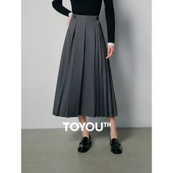 TOYOUTH Women Pleated Long Skirt 2024 Spring New Ankle-Length A Line High Waist Tailored skirt