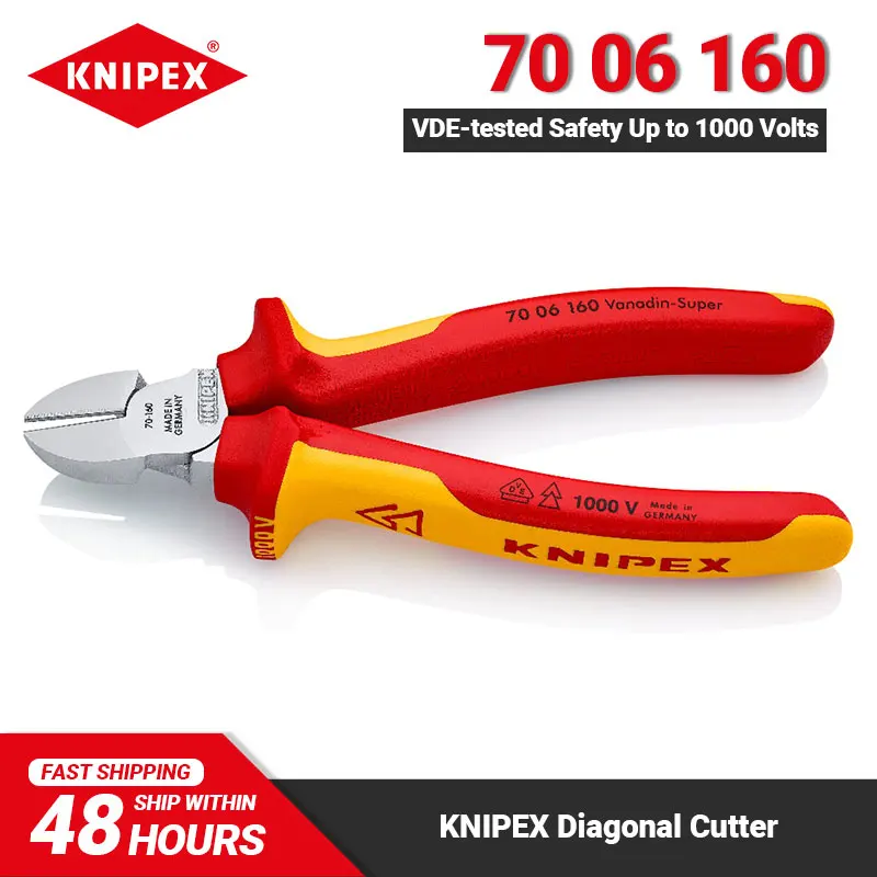 KNIPEX 70 06 160 Insulated Diagonal Cutter with Narrow Head Style 1000V VDE-tested Multifunctional Plier for Cutting Wires