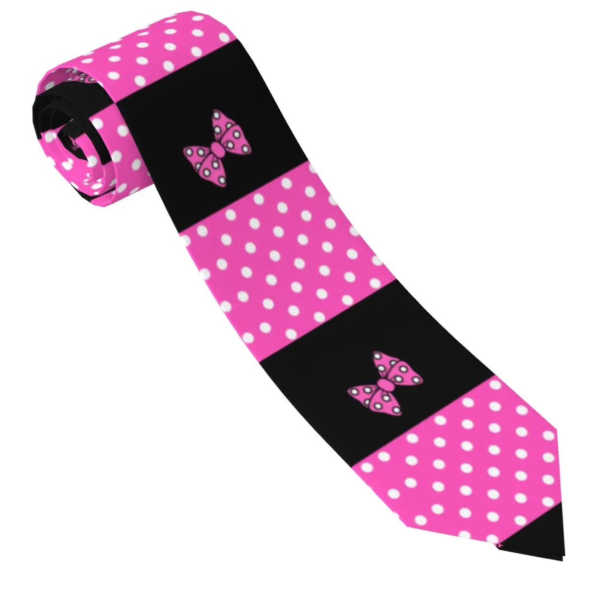 Custom Pink Minnie Mouse Polkadot Anime Necktie Men Printed Necktie For Business Mens Silk Tie