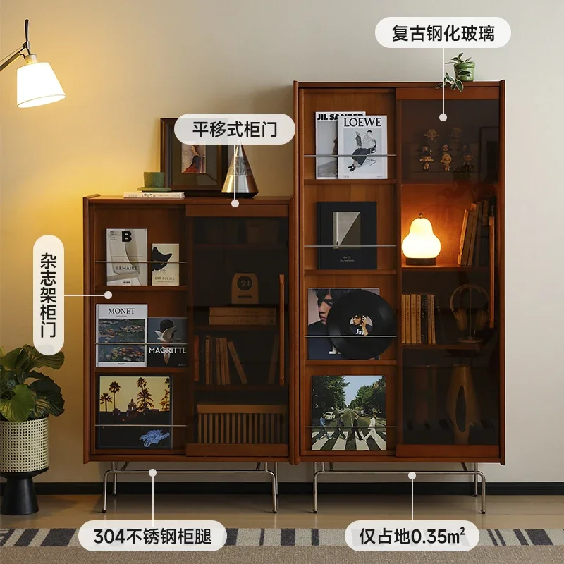 Nordic solid wood bookshelf glass door display