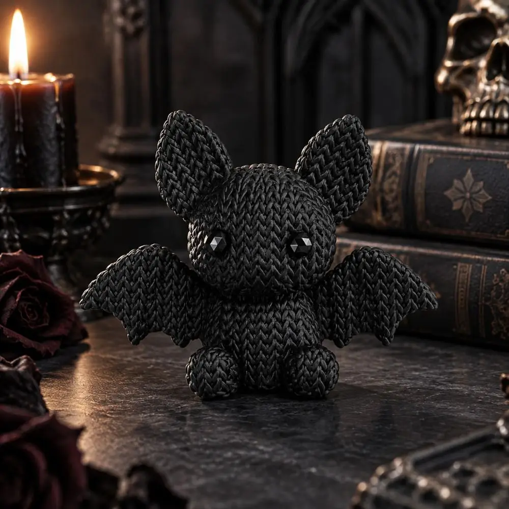 3D Printed Mini Knitted Texture Bat Figurine Crochet-Style Faux-Knitted Halloween Bat Sculpture Plastic Aesthetic