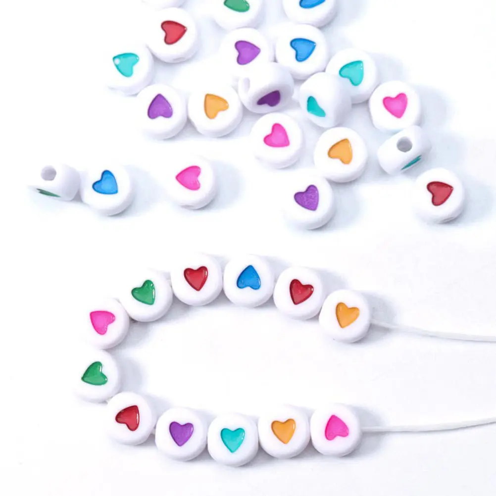 

500 Pcs Charms for Jewelry Making Round Bead String DIY Heart Beads Bracelet Craft Supplies Spacer