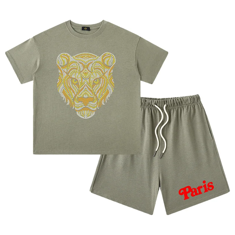 Boys Short sleeve Sets Summer Designer Children Clothes Tiger Tees Cotton shorts Suit Kids T-shirt Casual Wear Festival Gifts