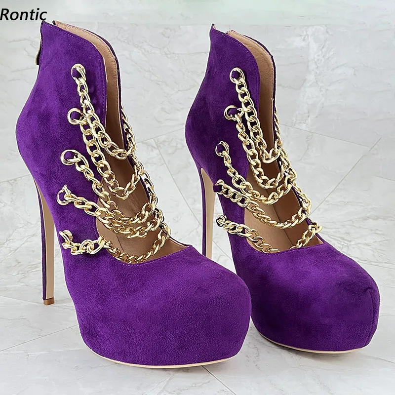 Rontic New Fashion Women Platform Pumps Sexy Studded Stiletto Heels Round Toe Beautiful Purple Cosplay Shoes US Size 5-20
