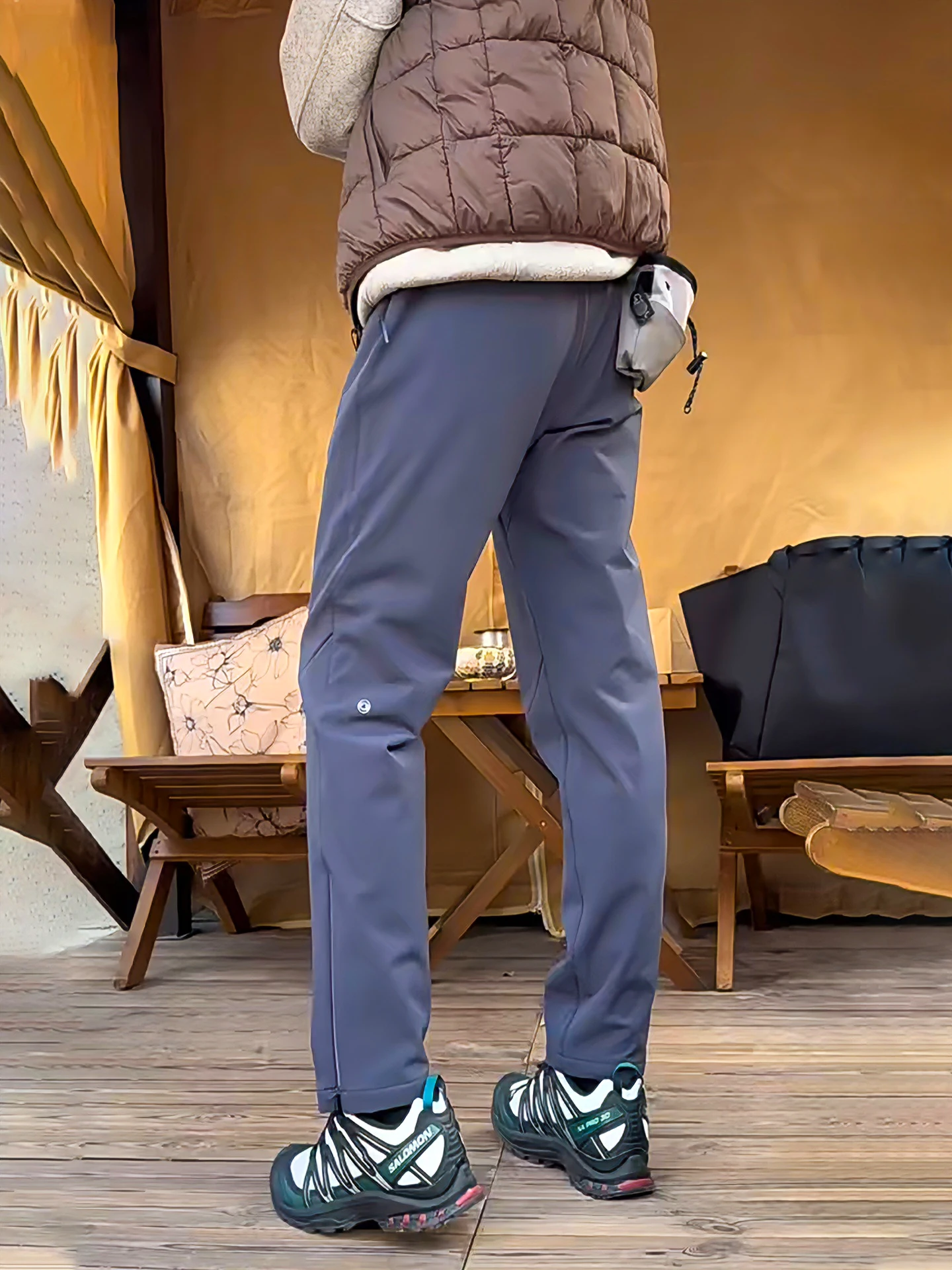 

Men's ey Blue Tee-Proof Soft ell Climbing Pants Autumn Winter Side Zipper Flared Workwear Outdoor Sports Mountain Climb...