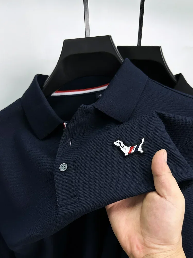 Luxury Men's Spring and Autumn Pure Cotton Business Casual Long-sleeved High-quality Puppy Embroidered Lapel POLO Shirt T-shirt