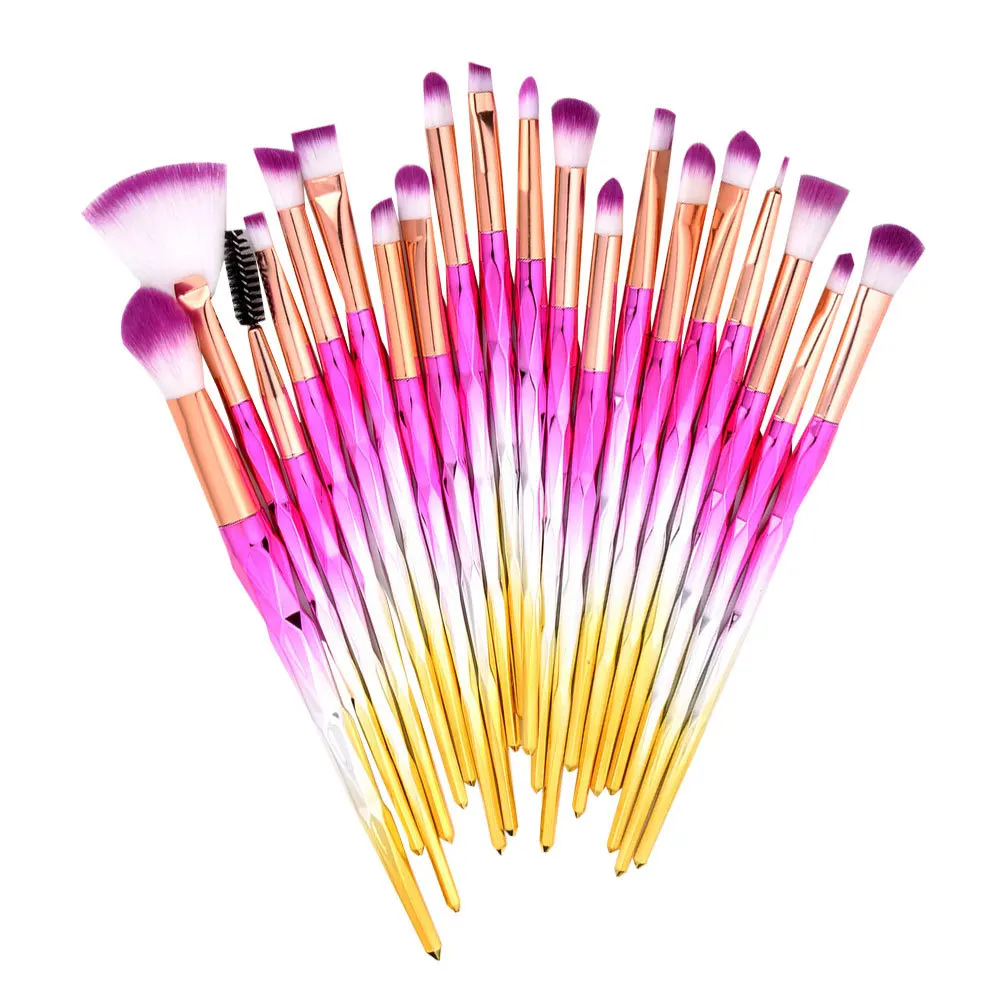 مجموعة فرش مكياج مكونة من 20 قطعة بمقبض شفاف لكريم الأساس وكحل الشفاه وخافي عيوب الحواجب وأدوات متدرجة باللون الوردي والفضي #3