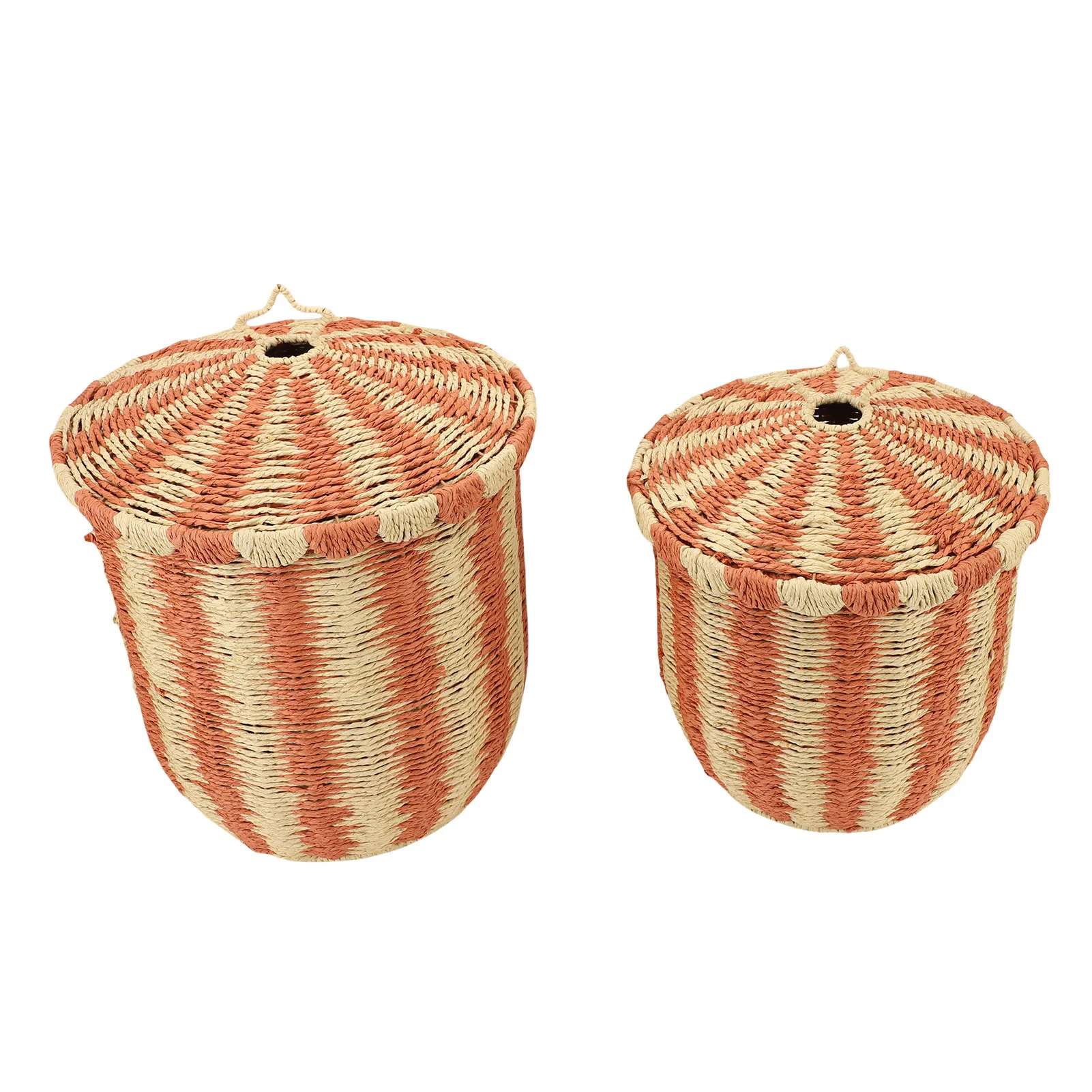 سلة التخزين المنسوجة مع غطاء المنسوجة يدويا عمر طويل سلة أرضية من الخيزران الأحمر خمر تنوعا للملابس بطانية اللعب وجبة خفيفة