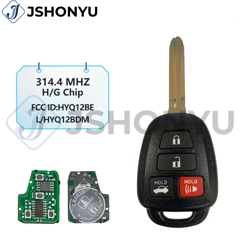 JsHonYu 314.3MHz 8A H G 4D72 Chip Remote Key HYQ12BEL HYQ12BDM Compatible for Toyota Camry Corolla 2012-2017 Fob